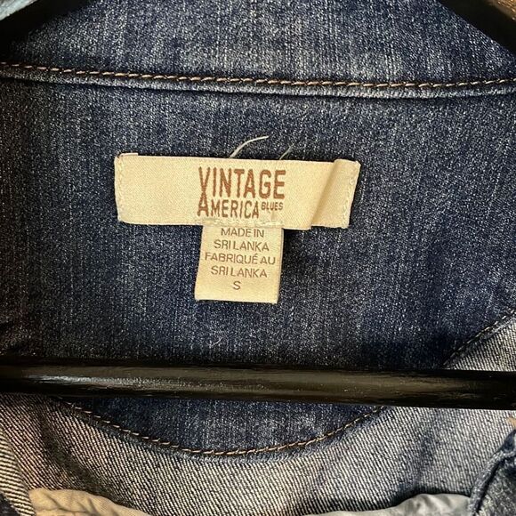 Vintage America Blues Womens Jean Jacket Button Up Denim Pocket Crop Blue Small - Picture 5 of 8
